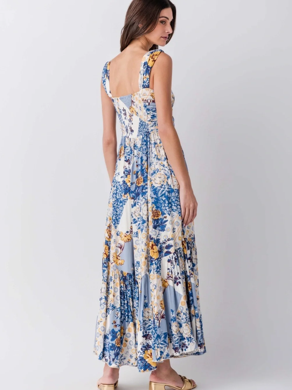 Free People Blue, White & Yellow Floral Maxi Dress